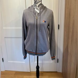 Vintage RARE Aviator Nation Gray Rainbow Zip Up Hoodie M